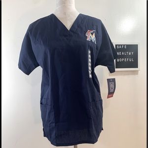 Cherokee Work Wear Embroidered Marlins Emblem Unisex Scrubs Top
